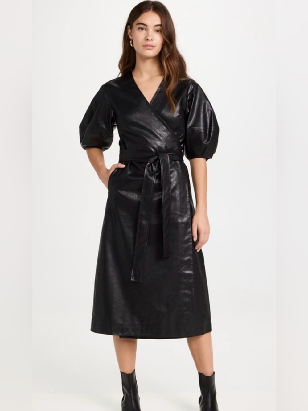 NWT Sea Black Faux Leather Wrap dress
